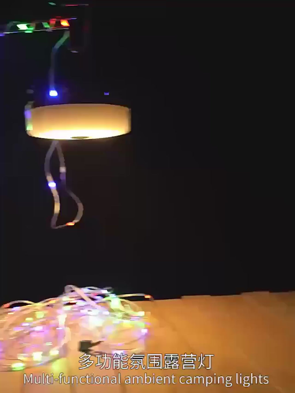 Solar Lights Outdoor Camping Light 10Meter String Light Outdoor Tent Light RGB Atmosphere Light LED Flashlight with Hook ﻿