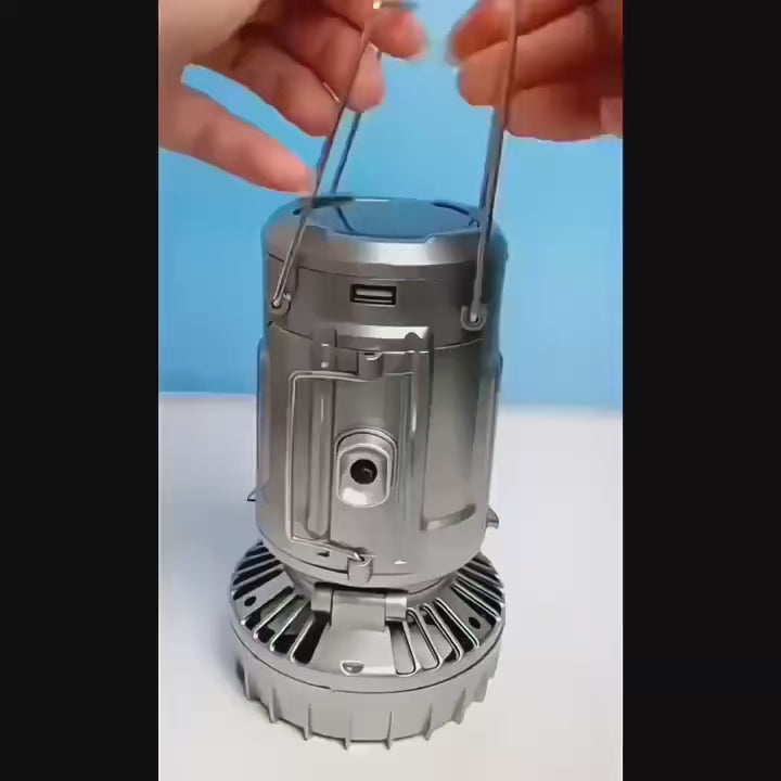 Camping Fan Portable Rechargeable Foldable Hangable Power Bank Lamp Handheld Lantern with Solar Charging